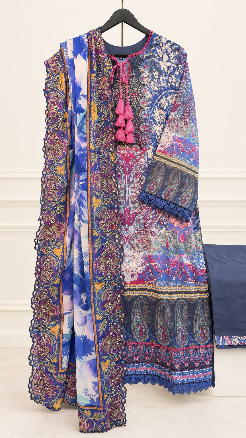 Guljee Embroidered Lawn – Stitched Collection - Unique Sapphire